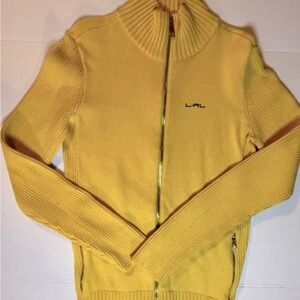 Ralph Lauren Yellow Full-Zip Ribbed Mock Neck Sweater